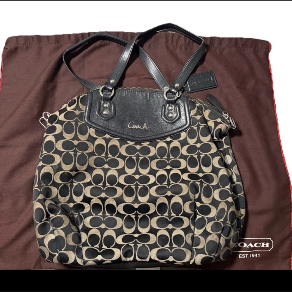 Coach Signature Logo Black Shoulder-Crossbody Bag Large